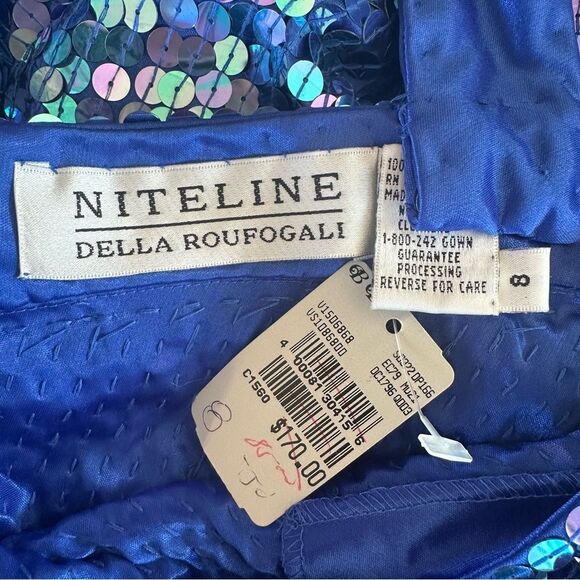 NWT Vintage 90s Niteline Della Roufogali Sequin Party Dress Blue Women’s 8 Eras - Picture 7 of 7